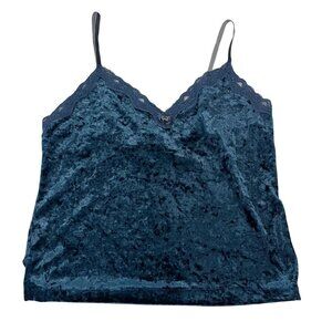 Vintage Blue Crushed Velvet Lace Trim Camisole Cami Tank Top Fairy Grunge LARGE